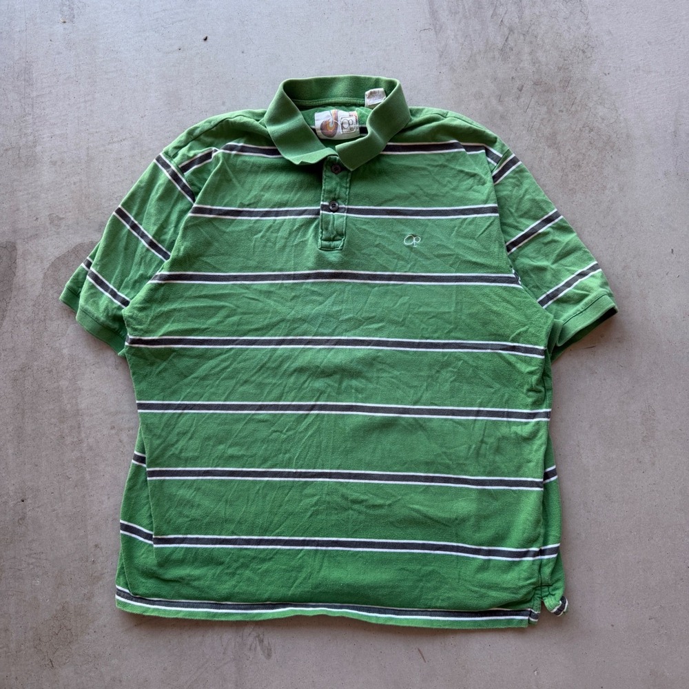 Ocean Pacific Polo Shirt Mens XL Green Striped Good Vintage 90s‎ Surf Short